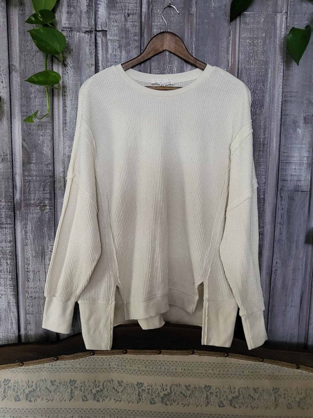 Cream Waffle Knit Pullover Sweater Medium Loose  (Oversized fit) NWOT